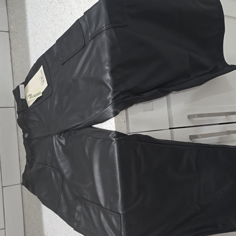 Black Faux Leather Cargo Pants L 12 14